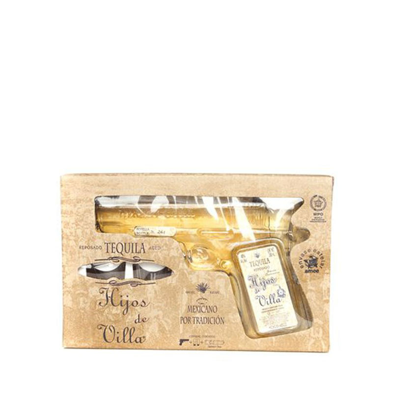 TEQUILA PISTOL + GLASSES 38% 20CL HIJOS DE VILLA REPOSADO