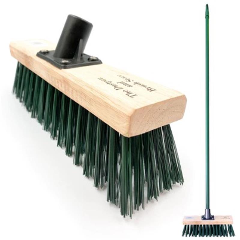 STIFF WOODEN BROOM GREEN + HANDLE 11INCH