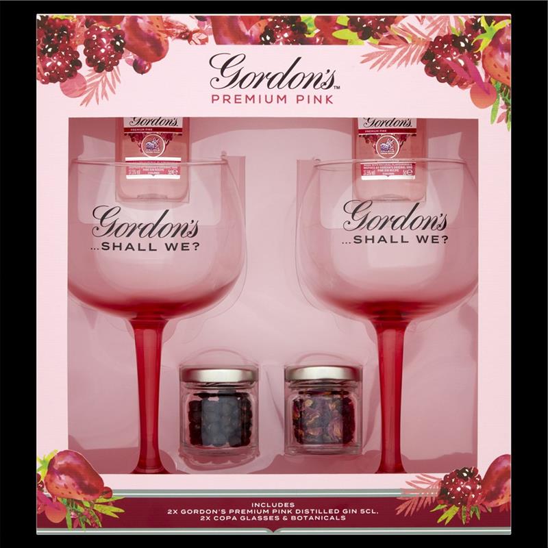 GORDONS PINK GIN DUO MINI AND GLASS SET 37.5% 5CL