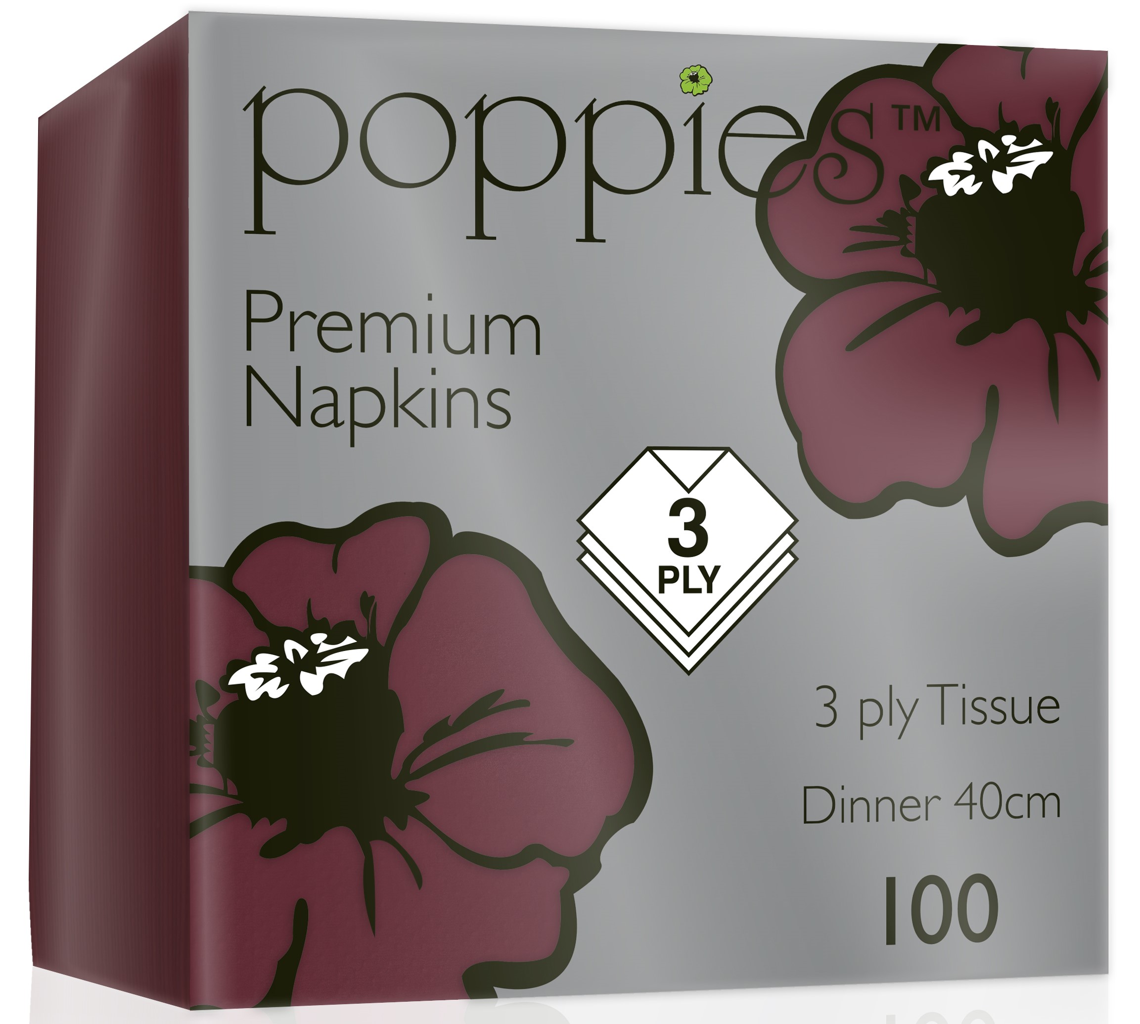 BORDEAUX SERVIETTES 40CM 3PLY POPPIES