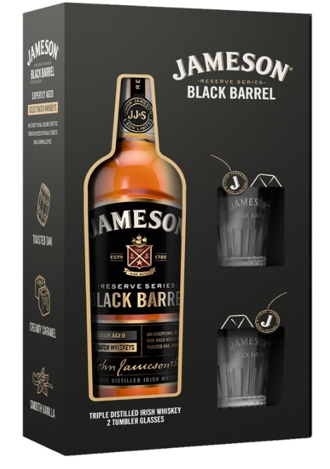 JAMESON BLACK BARREL GIFT SET WITH 2 TUMBLERS